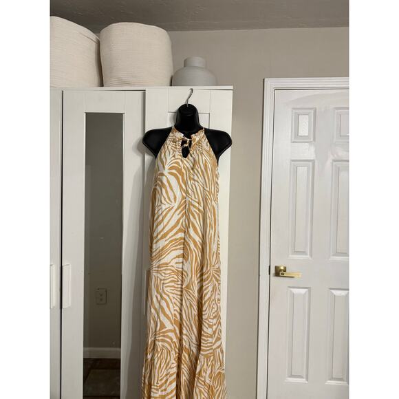Nine West mustard yellow zebra print long maxi summer dress boho fairy festival - Picture 1 of 14